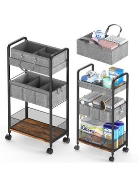 Baby Diaper Organizer Cart 3 Tier Rolling Storage Caddy Nursery Essentials